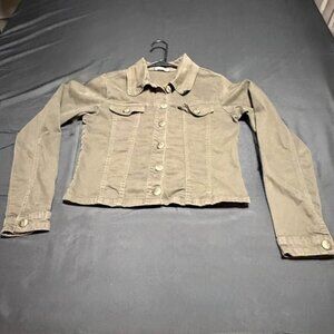 Women's Army Green Denim Cropped Trucker Jacket Vintage 80s 90s Y2K LN‎ Sz M